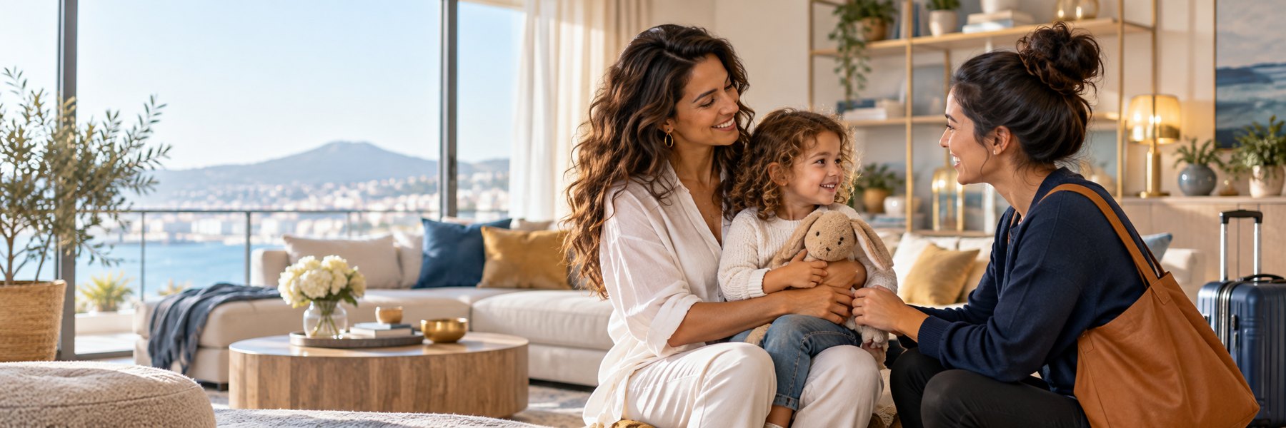 Famille expatriée accueillant une baby-sitter
